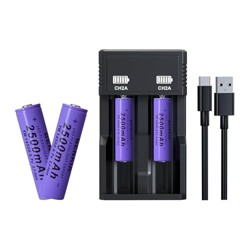 PAOWANG 14500 Rechargeable Battery 3.7v Lithium ion Battery 2500mAh High Capacity for Headlamp Flashlights Headlight Cameras Toys.(Button Top 4 Pack,14500 Battery+Charger)