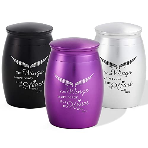Image of Set of 3 Sharing Urn Mini Cremation Urn for Human or Pet Ashes | Share Urn with Family & Friends,2.7 inch Small Cremation Urns with Angle Wing Stainless Steel Memorial Ashes Holder