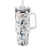 Primitives by Kathy Travel Mug - Artistic Design Various Sea Creatures in a deep nautical color palette