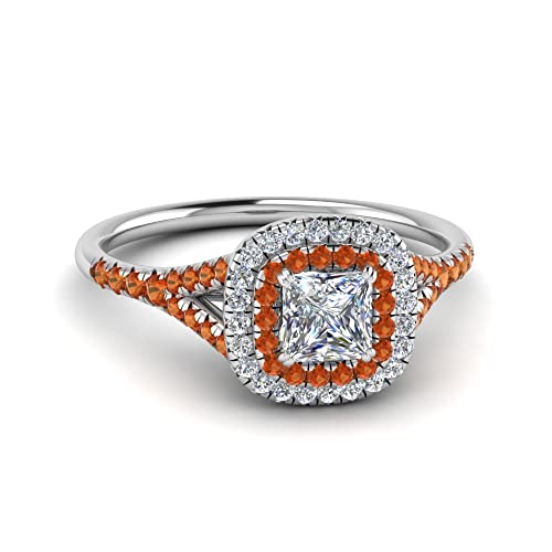 Image of Choose Your Gemstone Delicate Double Halo Diamond CZ Ring Sterling Silver Princess Shape Halo Engagement Rings Matching Jewelry Wedding Jewelry Easy to Wear Gifts US Size 4 to 12