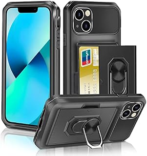 Vunake for iPhone 13 Case with Card Holder iPhone 13 Wallet Case with Ring Kickstand 2-Cards Slot Case Heavy Duty Hard PC TPU Bumper Cover Armor Shockproof Protective Phone Case Cover for iPhone 13
