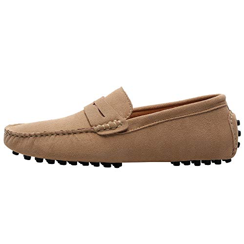 Image of ANUFER Men's Suede Leather Penny Loafers Comfort Driving Shoes Moccasin Slippers