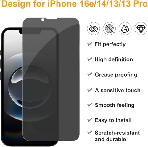 Image of MACLEN Anti-Spy 4-Way 360 True Privacy Tempered Glass Militry-Grade Protector for iPhone 16E, iPhone 17E Case Friendly, 9H Hardness, Easy Installation