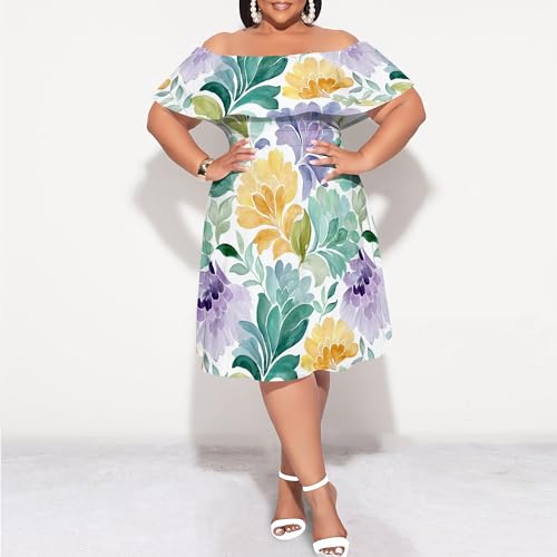 Image of SUZONANA Women's Plus Size Summer Dresses Floral Print Midi Dresses Flowy Sundresses