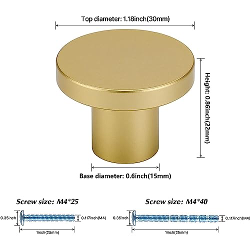 LONTAN 4 Pack Gold Drawer Knobs Gold Kitchen Knobs Round Cabinet Drawer Hardware Brass Cupboard Door Hardware Aluminum Alloy for Wardrobes Furniture - Image 2