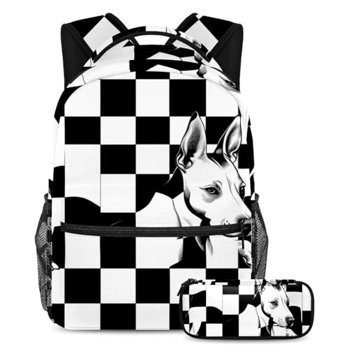 Cartables enfant bouledogue hipster noir et blanc lot de 2 sacs 16 cm