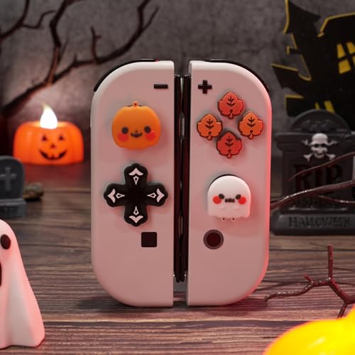 Image of GeekShare Switch accessories Cute Silicone Cross D-Pad Button Caps Set Joystick Cover - ABXY Key Buttons Sticker Spooky Gift Compatible with Switch /OLED Joysticks - Pumpkin & Ghost