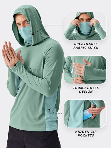 Image of PINSPARK Men's Sun Protection Hoodie with Mask UPF 50+ UV Long Sleeve Shirt Men Rash Guard Performance Fishing Hiking Shirt