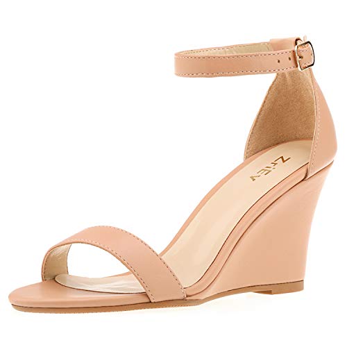 ZriEy Women's Ankle Strap Buckle Mid Wedge Platform Heeled Sandals 8CM Summer Dress Sandals Pump Shoes