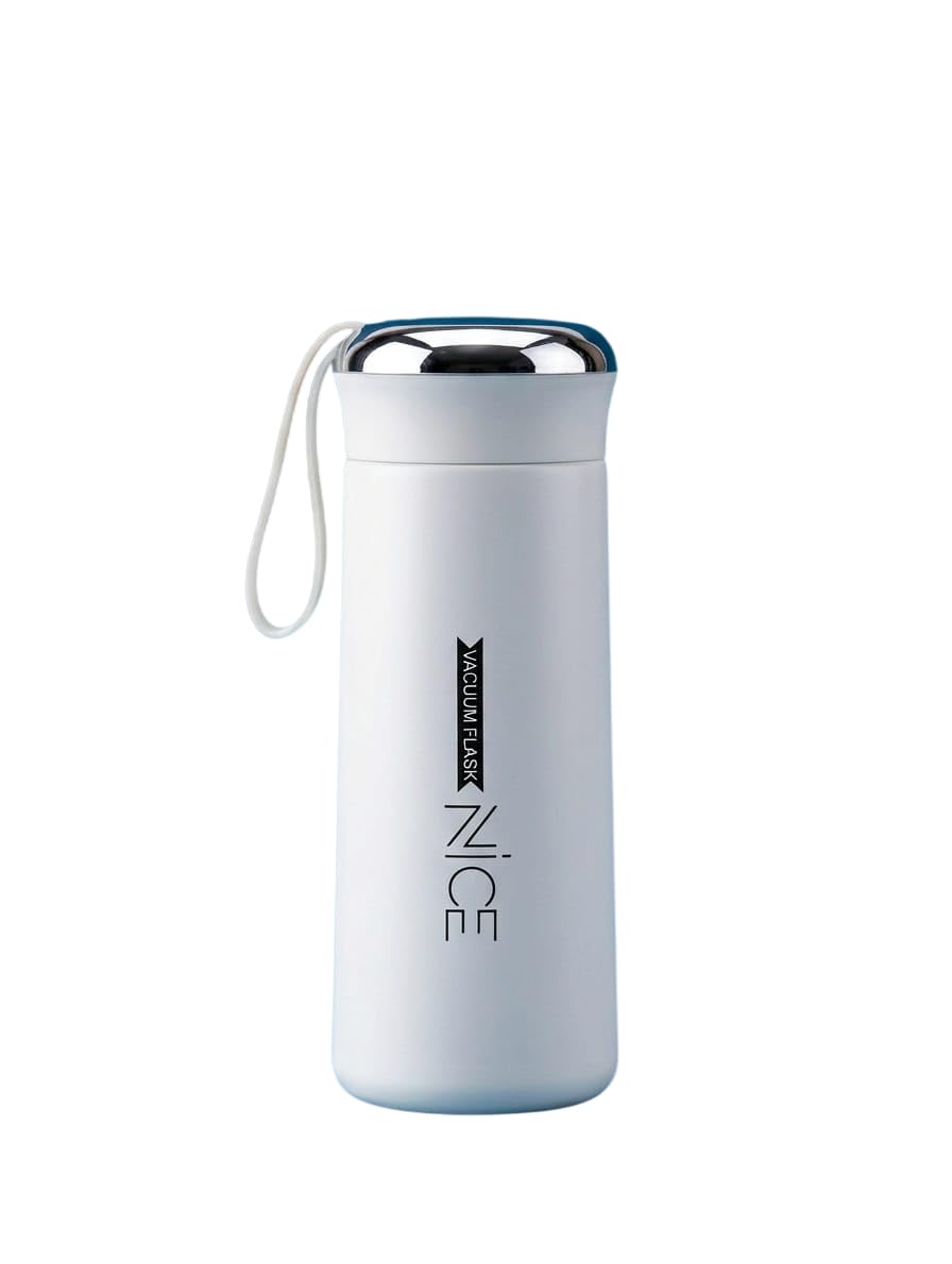 Nice 400ml Glass Water Bottle with Silicone Sleeve | Leak Proof Double Wall Reusable Bottle for Water & Juice | Dishwasher Safe Bottle for School, Gym, Office & Travel (Multicolor) (White)-image-6