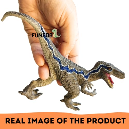 Image of FUNFOB Dinosaur Toy Figure Width - 15cm Velociraptor Dinosaur Toy for Kids & Adults PVC Multicolour | Light Grey Blue Line Dino SML