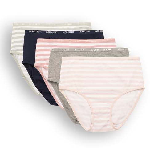 Image of Laura Ashley Women's Cotton Brief Underwear Set, High-Waisted Panties for Women, 5-Pack