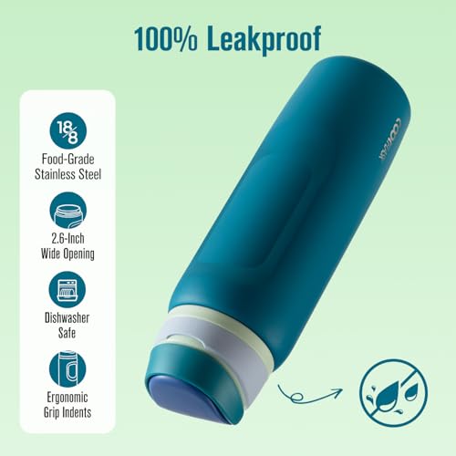 Image of Coolflask MegaSip Insulated Water Bottle 40 oz with Straw, Stainless Steel Water Bottles Leak-Proof, 24+ Hours Cold, BPA-Free Dishwasher Safe, Water Flask for Sports Gym Work Office, Scuba Blue