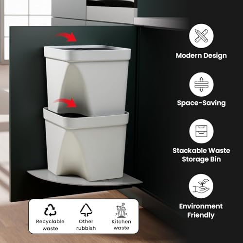 Image of 10L Dustbin with Lid | White | Pack of 2 | Multipurpose Garbage Bin for Kitchen, Home & Office | Wet & Dry Waste Basket for Food Waste, Recycling & Indoor Outdoor Use