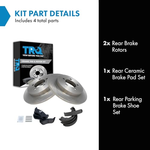 Image of TRQ Rear Brake Pad and Rotor Set Ceramic Parking Brake Shoe Compatible with 2002-2005 Ford Explorer Mountaineer
