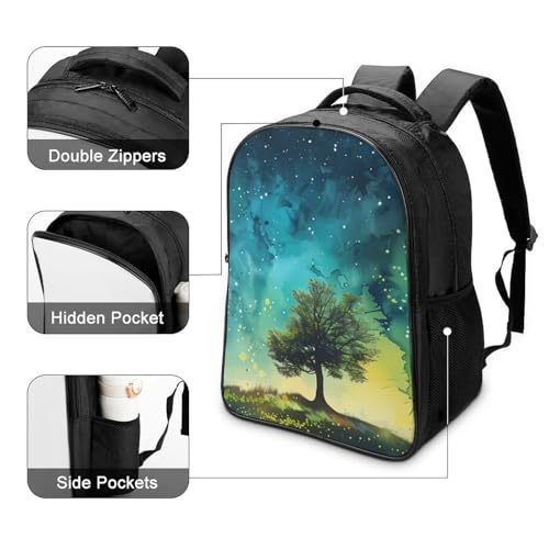 Watercolor Landscape with Moon Northern Lights Funny 16 Inch Backpack for Men Women Casual Daypack with 2 Compartment for Travel Work4
