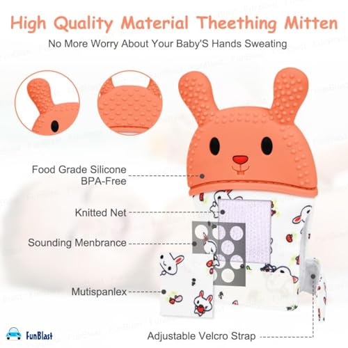 Image of FunBlast Baby Teething Mitten - Soft Silicone Teether Glove for Infants, BPA-Free, Safe & Comfortable Teething Toy for 3+ Months Babies, Toddlers, Infants (Orange-)