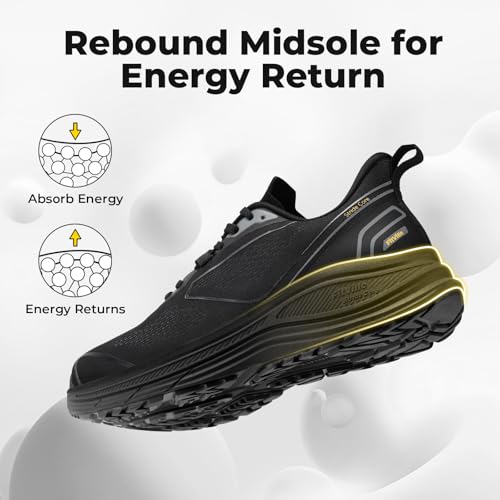 FitVille Wide Fit Running Shoes for Men with Arch Support, Lightweight Cushioning, Slip-Resistant Outsole, Comfortable Road Walking Trainers Wide 10 UK Black - Image 3