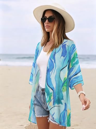 Image of CHICGAL Womens Floral Kimono Cardigan Beach Cover Up Casual Summer Tops