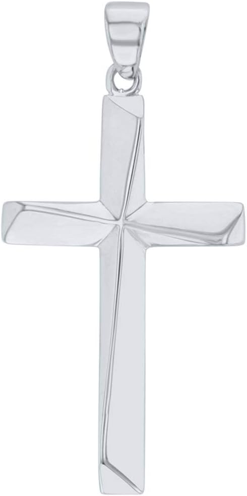 Jewelry America Solid 14K White Gold Elegant Religious Plain Cross Pendant