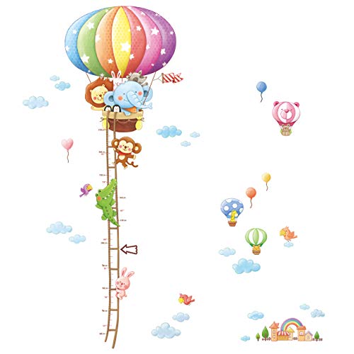 DECOWALL BS-1606 Animal Hot Air Balloon Height Growth Chart Kids Wall Stickers Wall Decals Peel and Stick Removable Wall Stickers for Kids Nursery Bedroom Living Room d?cor