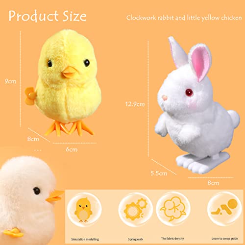 2 PCS Rabbit / Little Yellow Chicken Wind Up Toys for Kids,Simulated Plush Rabbit Wind Up Chick for Easter Gift,Clockwork Jumping Chick Bunny Toys for Kids Easter Egg Hunt Basket Filler Party Favors - Image 3