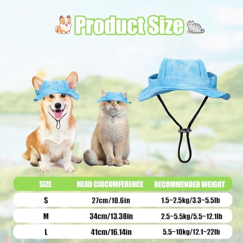 Sonnenhut für Hunde, verstellbar, Prinzessinnenhut mit Ohrlöchern, runde Krempe, Fischerhut für Welpen, kleine Hunde, Katzen, Outdoor-Sport, Blau, Größe L