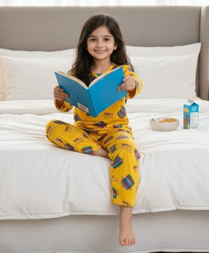 Image of Anthrilo Pure Cotton Printed Pyjama Set for Girls | Sleepwear | Night Suit, Night Wear | Long Sleeves T-Shirt & Pyjama | Regular Wear | 0-14 Years