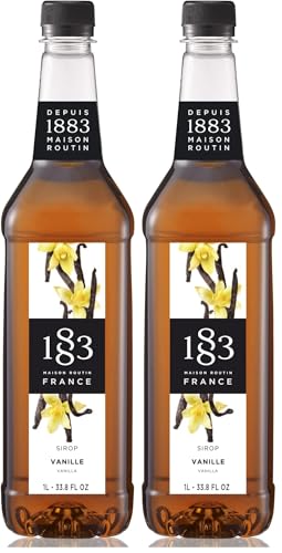 Image of 1883 Vanilla Syrup - Flavored Syrup for Hot & Iced Beverages - Gluten-Free, Vegan, Non-GMO, Kosher, Preservative-Free, Made in France | Plastic Bottle 1 Liter (33.8 Fl Oz) (Pack of 2)