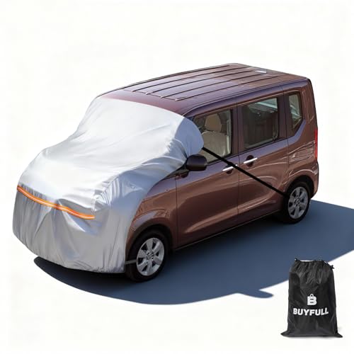 ハーフカバー 軽自動車 一体式 半分自動車カバー 210Dオックスフォード 裏起毛タイプ フロントガラス・ボンネット保護 防水 防雪 防塵 UVカット 日焼け防止 反射ストリップ付き ハスラー スペーシア ジムニー アルト ワゴンR タント N-BOX用 四季対応 収納袋付き