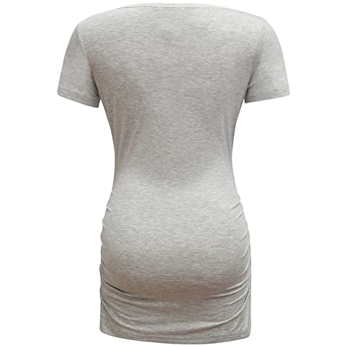 Bearsland HR085BLKLTGRAYAMGREENM Womens Maternity Tshirt 3 Packs Classic Side Ruched Tee Top Mama Pregnancy Clothes,Black+Lightgray+Armygreen,M thumb #6