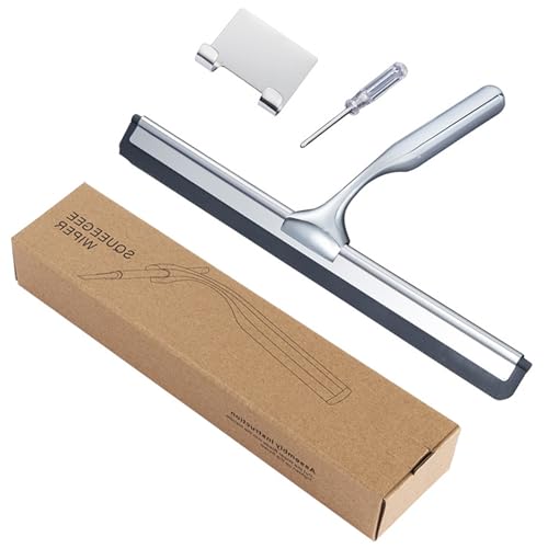 Qaestuan Limpiaparabrisas de Ducha de Acero Inoxidable, 25.8cm Limpieza de Limpiaparabrisas de Ducha con Gancho Adhesivo, Mango Antideslizante, sin Taladrar, para Baño, Cocina, Espejo, Ventana
