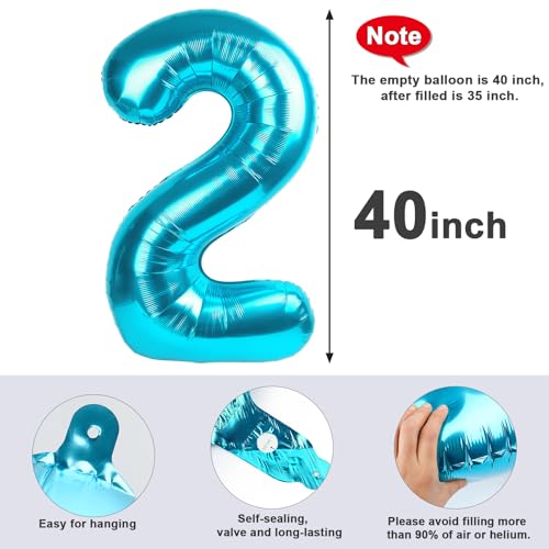 Image of 2 Balloon Numbers Birthday Decorations, 40In Light Blue Balloons for Party | Eye-catching Appearance, Perfect Decorative Centerpieces, Convenient Self-sealing Structure, Widely for Various Occasions