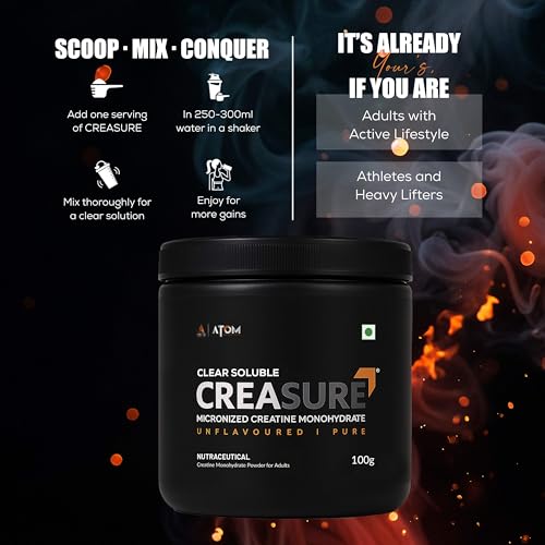 Image of AS-IT-IS ATOM Creasure Fully Soluble Creatine Monohydrate, Micronised & Unflavored, 33 Servings