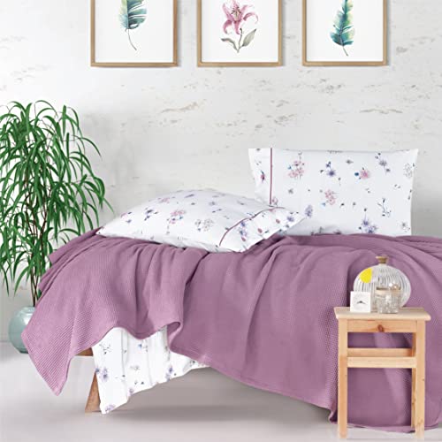 DHESTIA HOME - Colcha Piqué Multiusos Nido Abeja 100% Algodón para Cama Metali de Sibiles - Color Lavanda, Talla 190x240 cm
