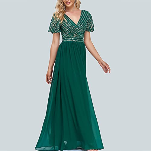 Maxi Dresses for Women 2023 Women's Sexy Sequin Dress Wrap V Neck Ruched Bodycon Spaghetti Straps Cocktail Party Night Green
