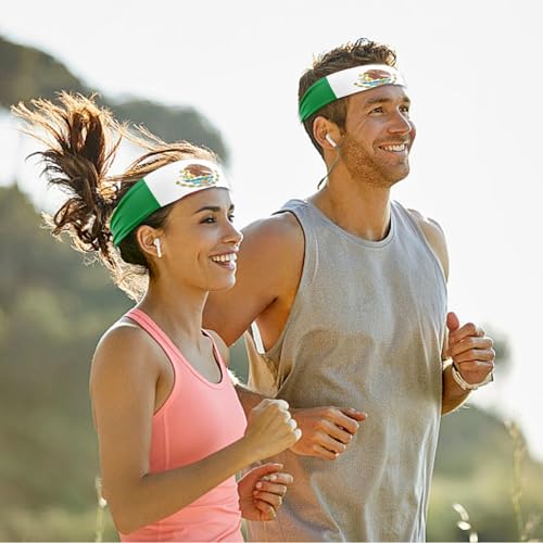 Image of Mexican Flag Headband, 2 Pack, Red, White, Green, One Size Fits Most, 6*106cm, Men, Women, Sports Enthusiasts, Unisex Adults, Soft Polyester, Perfect for Sports, Workouts, and Events