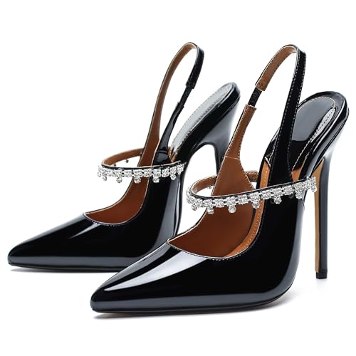 Unisex Men's Women's Pointed Toe High Heels Rhinestone Stiletto Pumps Ankle Strap Dress Party Shoes2