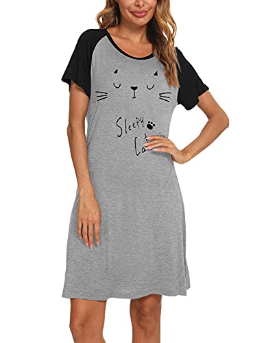 MIA LUCCE Damen-Nachthemd - Kurzarm Damen Nachthemd - Rundhals Damen Nachthemd (S-XXL), GRAU, X-Large Cover