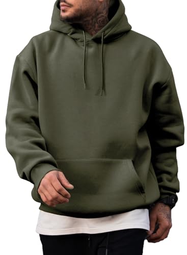 Image of JMIERR Mens Fleece Lined Hoodie Pullover Drawstring Pocket Winter Warm | Cozy fleece-lined pullover, adjustable drawstring hood, kangaroo pocket, regular fit, machine wash