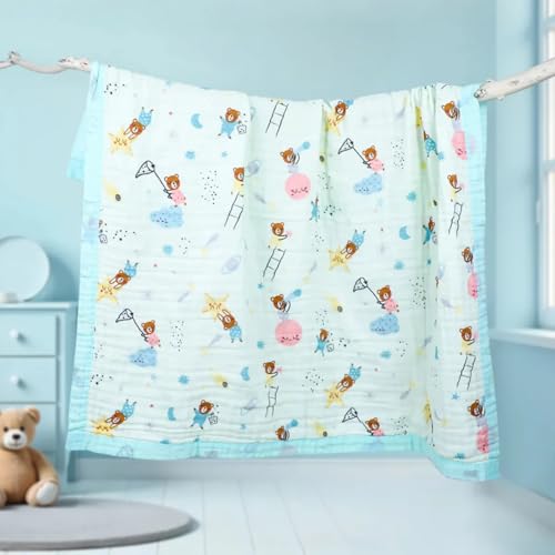 Image of SMILE BABY 100% Organic Cotton 6-Layer Muslin Baby Blanket (100x110 cm) is Super Soft, Breathable, and Gentle on Baby's Skin. Perfect for Comfort, Warmth, and Everyday use. Includes 1 Blanket
