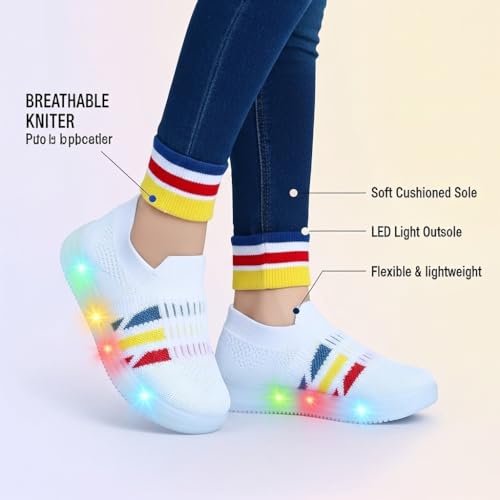Image of Jugnu Toddler Boy's & Girl's LED Light-Up Shoes | Breathable Mesh First Walking Shoes with Soft Cushioned Insole & Stretchable Slipon Shoe for Infants & Kids (Age 18 Months to 5 Years)