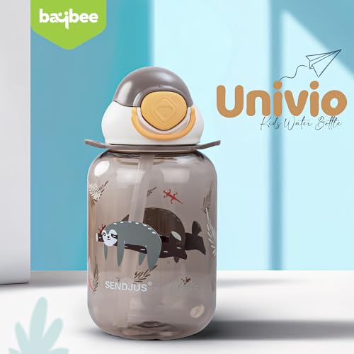 Image of BAYBEE Univio Baby Sipper Bottle for Kids | Drinking Water Bottle for School Kids with Soft Silicone Straw & Adjustable Strap | Leak Proof BPA-Free Sipper Water Bottle for Kids Boy Girl (750ml Brown)
