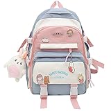 Mfikaryi kawaii Backpacks for Girls,Aesthetic Backpacks for School Bags,Bookbag with Cute Plush Pendant for Teens