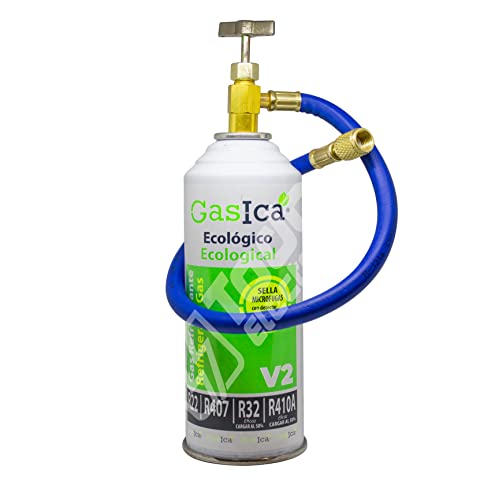 Gasflasche V2 ökologisch Ersatz für R22 R407 R32 R410A und R290 mit Schlauch mit Schlüssel zum Aufladen von Klimaanlagen Eingang 1/2 Zoll (1 27 cm) und Ausgang 1/4 Zoll