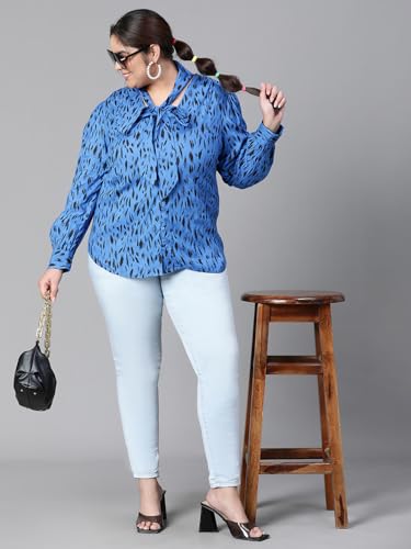 Image of oxolloxo Women Plus Size V-Neck with Tie-Knot Long Sleeve Top