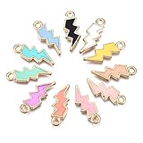 DanLingJewelry 100pcs Random Colors Lightning Bolt Enamel Pendants Gold Plated Alloy Thunder Flash Dangle Charms for Jewelry Making