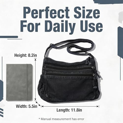 Image of Denim Shoulder Bag Canvas Messenger Bag for Women Men Tote Bag Casual Retro Aesthetic Crossbody Bag Handbag