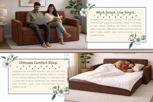 Image of Deco Studio Three Seater Sofa Cum Bed for Living Room | Convertible Sofa Bed | Vertical Channel Backrest | Space Saving Sofa Sleeper for Home, Guest Room & Office-Brown