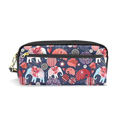 Simpatico astuccio con volpi arancioni in stile cartone animato senza cuciture su neve per matite penne pennarelli articoli di cancelleria per scuola e blu scuro pelle sintetica